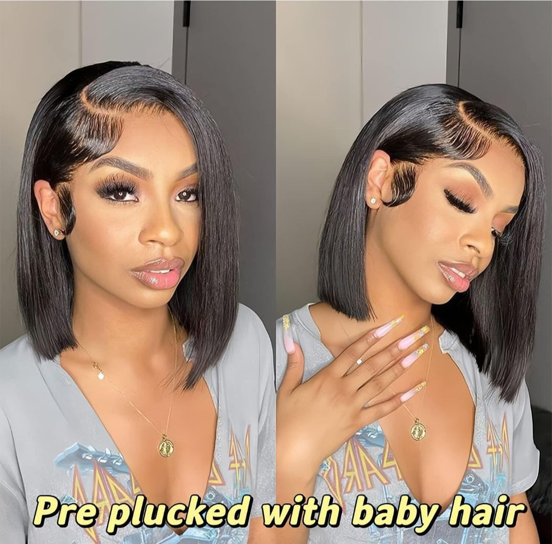 12 inch Human Hair Bob Wig 13x4 lace closure
