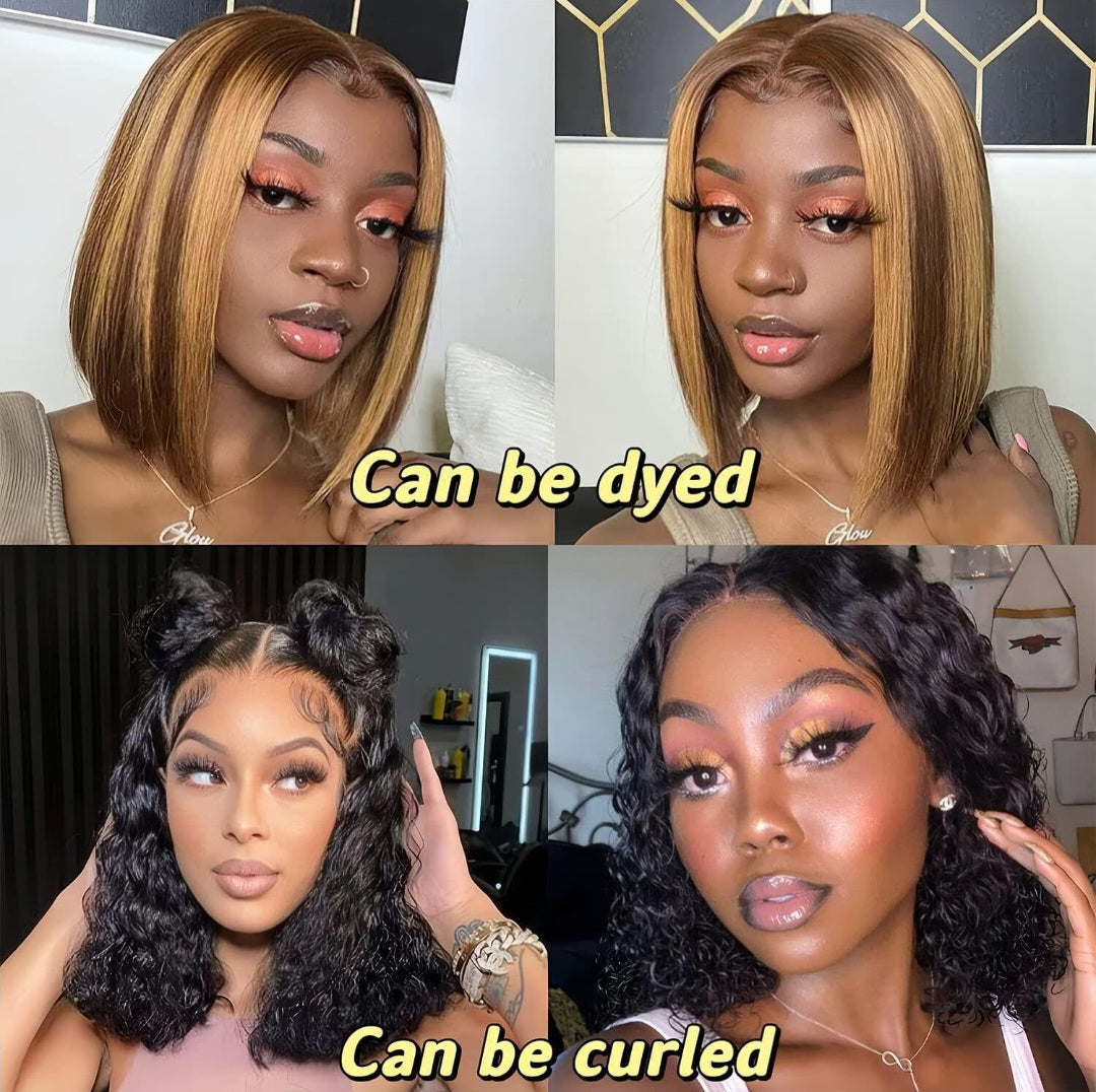 12 inch Human Hair Bob Wig 13x4 lace closure