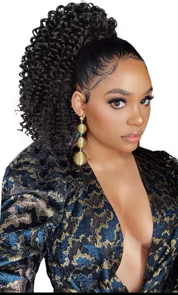 Kinky Curly Drawstring Ponytail 14 Inch, 1B