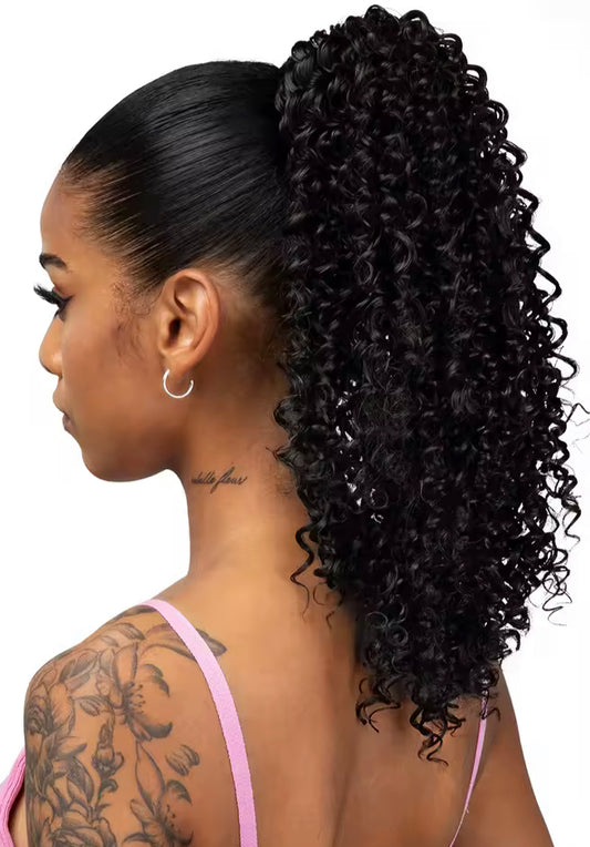 Kinky Curly Drawstring Ponytail 18 Inch, 1B