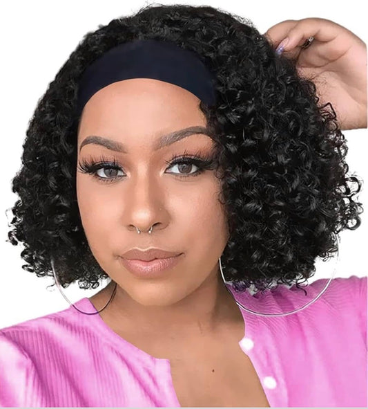 10” Curly Human Hair Headband Wig