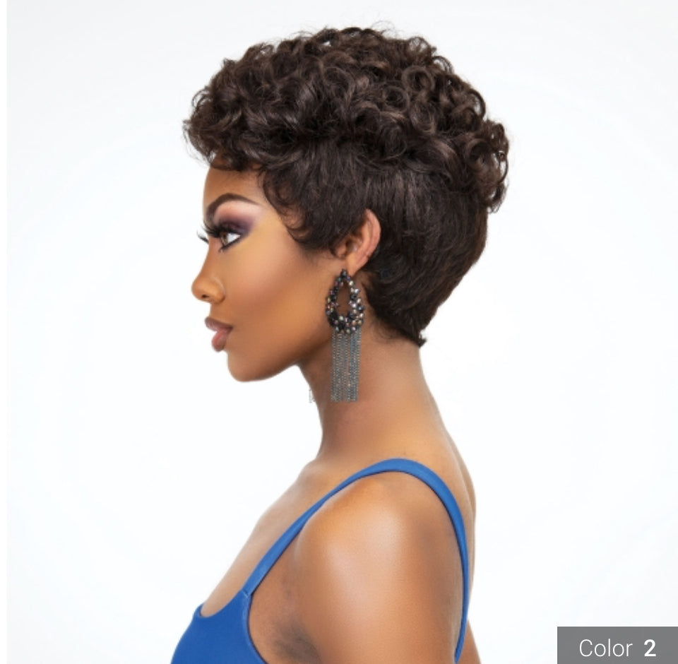 Janet Collection Human Hair Pixie Wig 1B