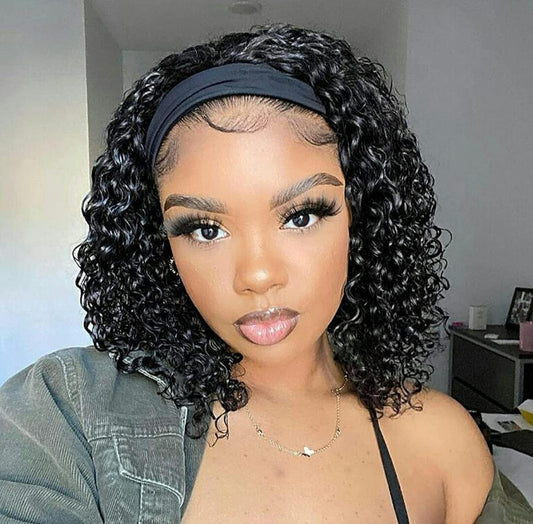 12” Deep Wave Human Hair Headband Wig